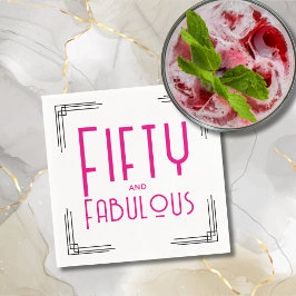 Fifty and Fabulous Hot Pink Art Deco 50th Birthday スタンダードカクテルナプキン