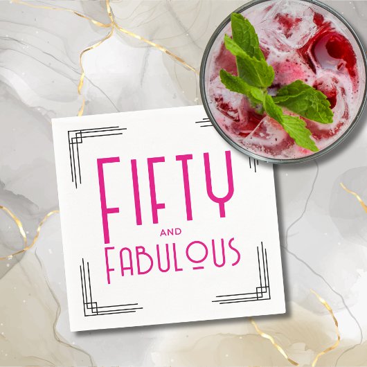 Fifty and Fabulous Hot Pink Art Deco 50th Birthday スタンダードカクテルナプキン