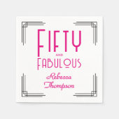 Fifty and Fabulous Hot Pink Art Deco 50th Birthday スタンダードカクテルナプキン (正面)