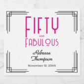 Fifty and Fabulous Hot Pink Art Deco 50th Birthday スパークリングワインラベル (シングルラベル)
