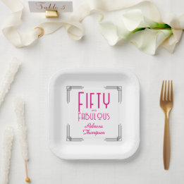 Fifty and Fabulous Hot Pink Art Deco 50th Birthday ペーパープレート