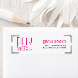 Fifty and Fabulous Hot Pink Art Deco 50th Birthday ラベル