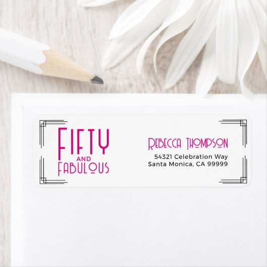 Fifty and Fabulous Hot Pink Art Deco 50th Birthday ラベル (インサイチュ)