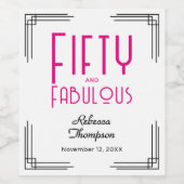 Fifty and Fabulous Hot Pink Art Deco 50th Birthday ワインラベル (シングルラベル)