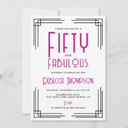 Fifty and Fabulous Hot Pink Art Deco 50th Birthday 招待状