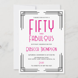 Fifty and Fabulous Hot Pink Art Deco 50th Birthday 招待状