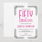 Fifty and Fabulous Hot Pink Art Deco 50th Birthday 招待状 (正面/裏面)