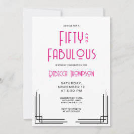 Fifty and Fabulous Hot Pink Art Deco 50th Birthday 招待状