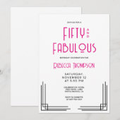 Fifty and Fabulous Hot Pink Art Deco 50th Birthday 招待状 (正面/裏面)
