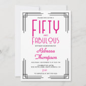 Fifty and Fabulous Hot Pink Art Deco 50th Birthday 招待状 (正面)