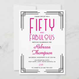 Fifty and Fabulous Hot Pink Art Deco 50th Birthday 招待状