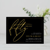 Fifty and Fabulous Minimal 50th Birthday Party 箔招待状 (立ち正面)