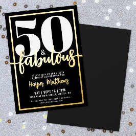 Fifty And Fabulous Modern 50th Birthday Gold 箔招待状