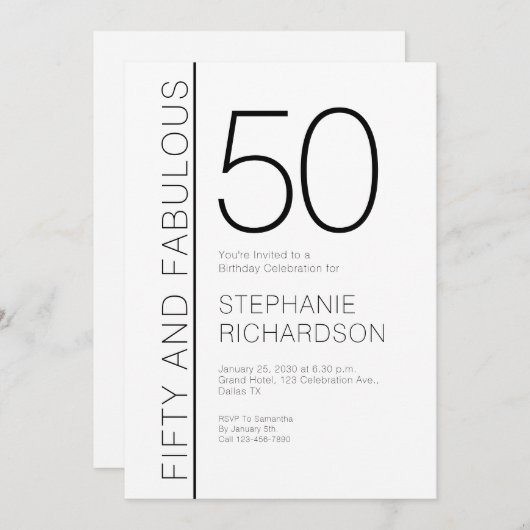 Fifty and Fabulous Modern 50th Birthday Party 招待状 (正面/裏面)