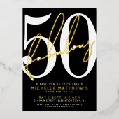 Fifty And Fabulous Modern 50th Birthday Party Gold 箔招待状 (正面)