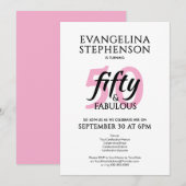 Fifty and Fabulous Modern Pink White 50th Birthday 招待状 (正面/裏面)