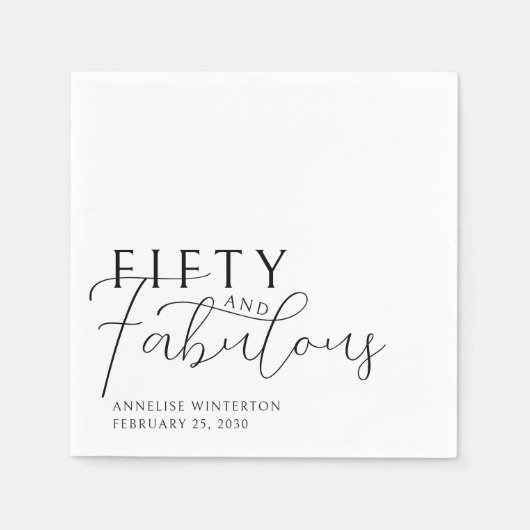 Fifty and Fabulous Name Date 50th Birthday Party スタンダードカクテルナプキン (正面)