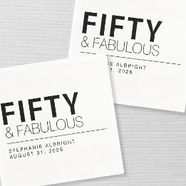 Fifty and Fabulous Name Date 50th Birthday Party スタンダードカクテルナプキン