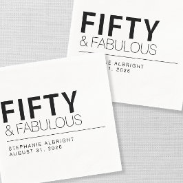 Fifty and Fabulous Name Date 50th Birthday Party スタンダードカクテルナプキン