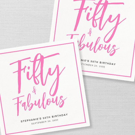 Fifty and Fabulous Name Date 50th Birthday Party スタンダードカクテルナプキン