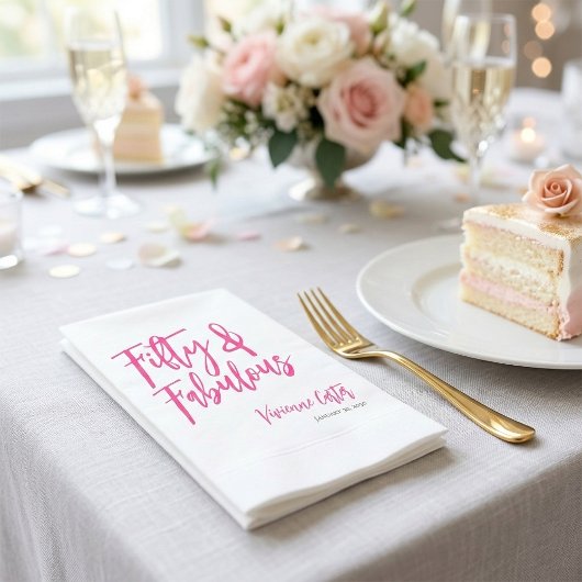 Fifty and Fabulous Name Date 50th Birthday Party スタンダードカクテルナプキン