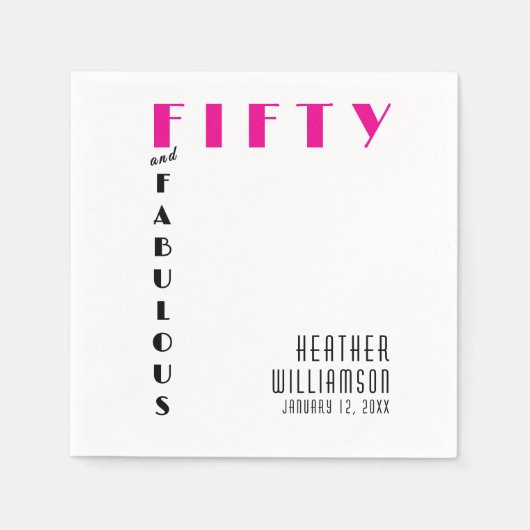 Fifty and Fabulous Name Date 50th Birthday Party スタンダードカクテルナプキン (正面)