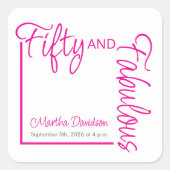 Fifty and Fabulous Name Date 50th Birthday Party S スクエアシール (正面)