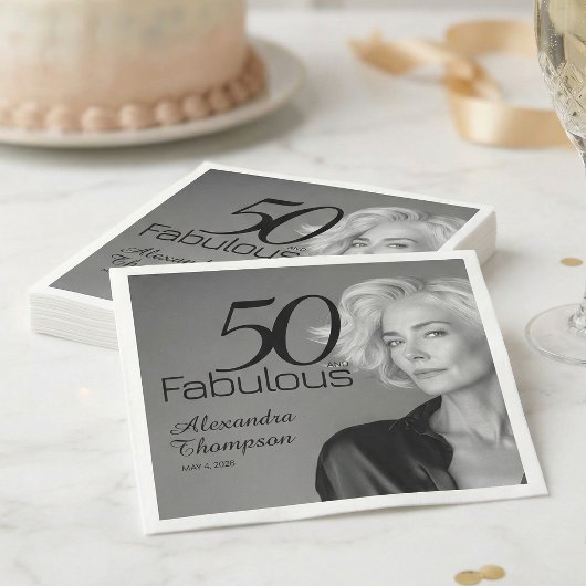 Fifty and Fabulous Name Date 50th Photo Party スタンダードカクテルナプキン