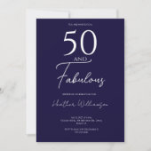 Fifty and Fabulous Navy 50th Birthday Party 招待状 (正面)