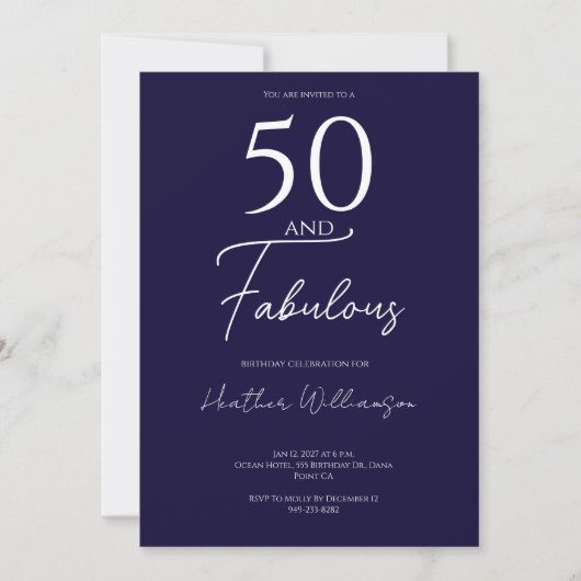 Fifty and Fabulous Navy 50th Birthday Party 招待状 (正面)