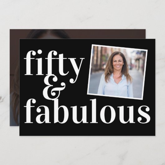 Fifty and Fabulous Photo 50th Birthday 招待状 (正面/裏面)