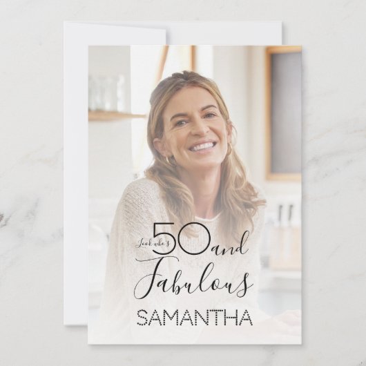 Fifty and Fabulous Photo 50th Birthday Party 招待状 (正面)