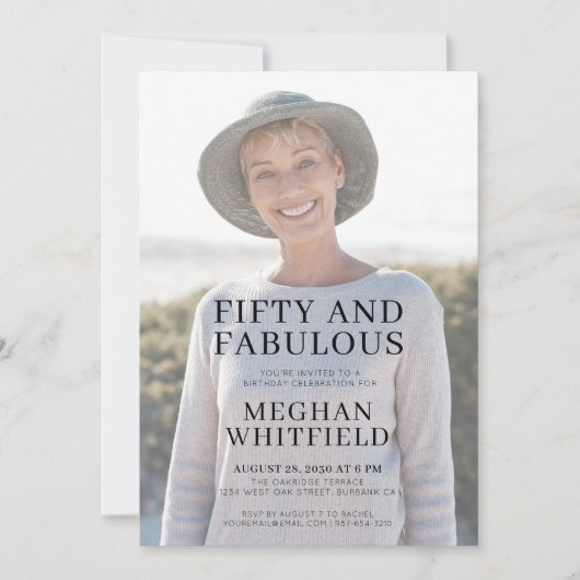 Fifty and Fabulous Photo 50th Birthday Party 招待状 (正面)