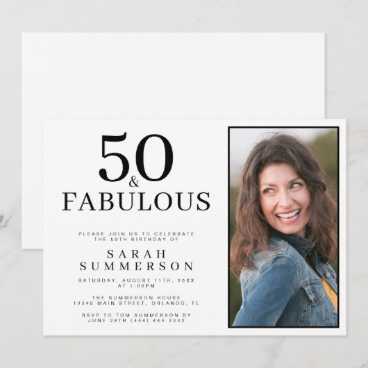 Fifty and Fabulous Photo 50th Birthday Party 招待状 (正面/裏面)