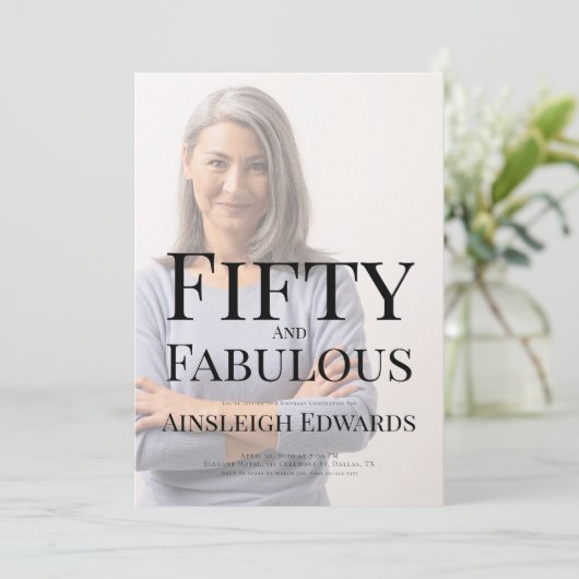 Fifty and Fabulous Photo 50th Birthday Party 招待状 (スタンド正面)