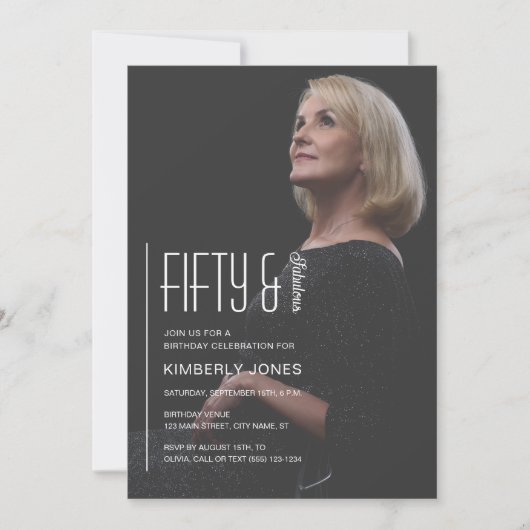 Fifty and Fabulous Photo 50th Birthday Party 招待状 (正面)