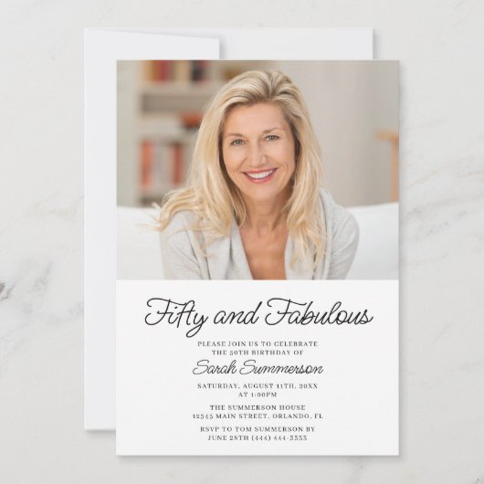 Fifty and Fabulous Photo 50th Birthday Party 招待状 (正面)