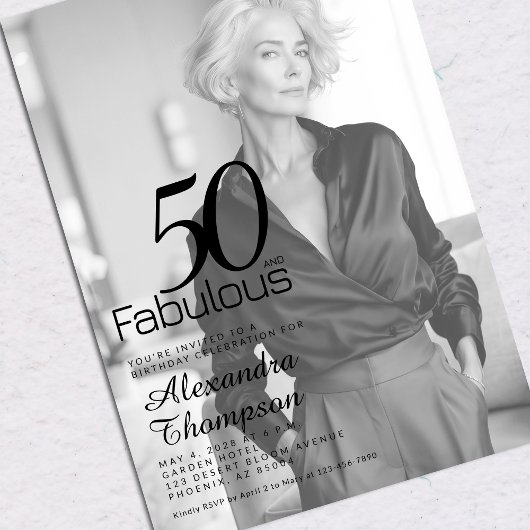 Fifty and Fabulous Photo 50th Birthday Party 招待状