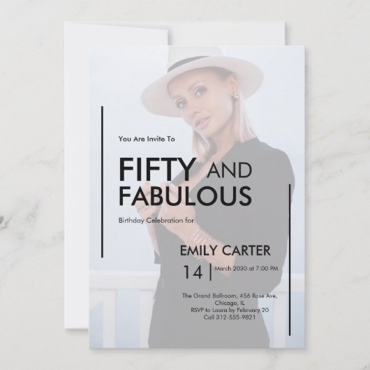 Fifty and Fabulous Photo 50th Birthday Party 招待状 (正面)