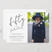 Fifty and Fabulous Photo 50th Script Birthday 招待状 (正面/裏面)