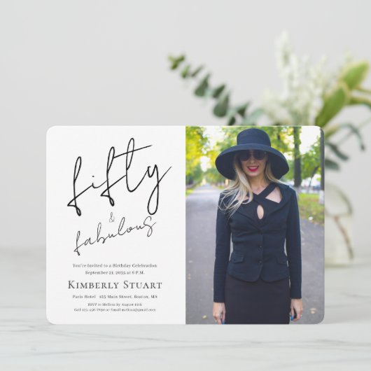 Fifty and Fabulous Photo 50th Script Birthday 招待状 (スタンド正面)