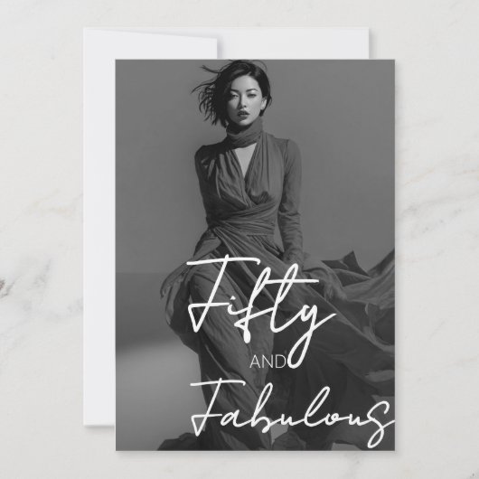 Fifty and Fabulous Photo Black 50th Birthday 招待状 (正面)