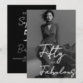 Fifty and Fabulous Photo Black 50th Birthday 招待状 (正面/裏面)