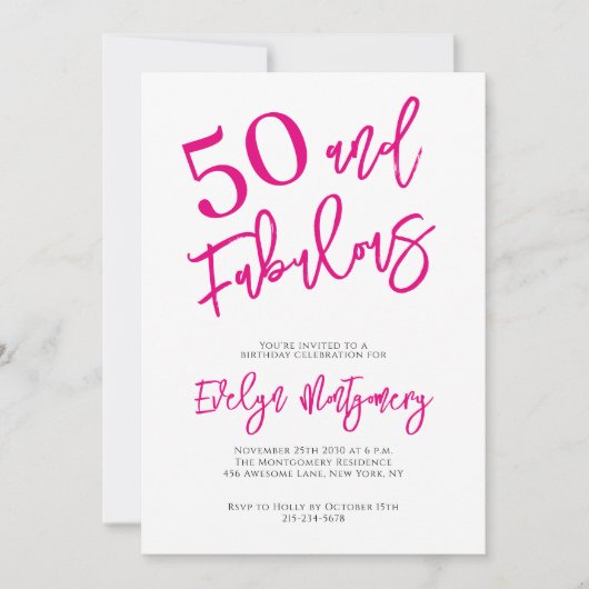 Fifty and Fabulous Pink 50th Birthday Party  招待状 (正面)