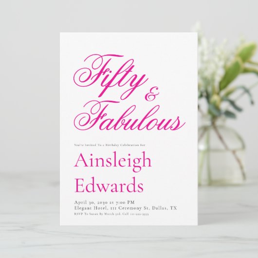 Fifty and Fabulous Pink 50th Birthday Party 招待状 (スタンド正面)