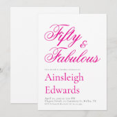 Fifty and Fabulous Pink 50th Birthday Party 招待状 (正面/裏面)
