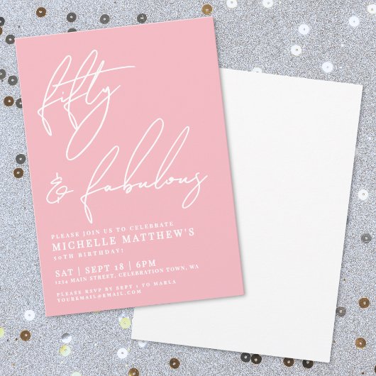 Fifty And Fabulous Pink 50th Birthday Party 招待状