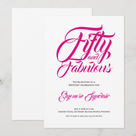 Fifty and Fabulous Pink 50th Birthday Party 招待状 (正面/裏面)