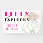 Fifty and Fabulous Pink Black 50th Birthday Banner 横断幕 (横)