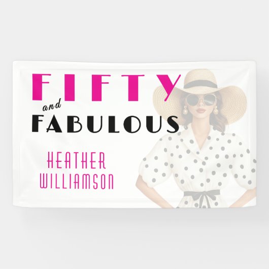 Fifty and Fabulous Pink Black 50th Birthday Banner 横断幕 (横)
